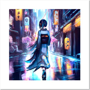 Cyberpunk girl in the streets of tokyo Posters and Art